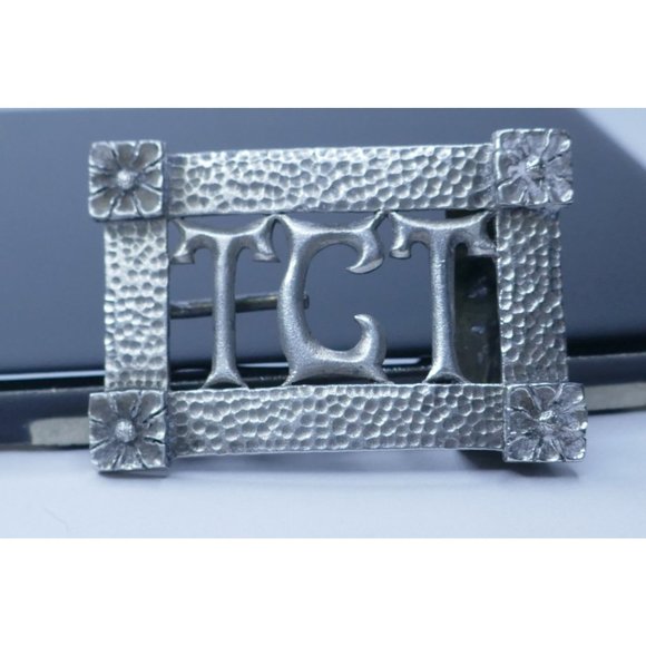 Antique Ornate Silver on Copper Belt Buckle With Initials. Pebbled Finish & Flow main image 4